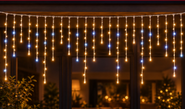 TECNOWORLD Saçak LED – 2 m, 144 LED, IP65, Beyaz Kablo, Çakarlı