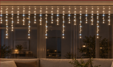 TECNOWORLD Saçak LED – 2 × 1 m, 192 LED, IP44, Şeffaf Kablo, Çakarlı