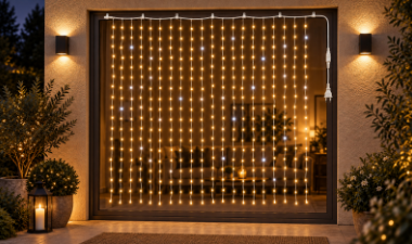 TECNOWORLD Perde LED – 2 × 2 m, 400 LED, IP65, Beyaz Kablo, Çakarlı