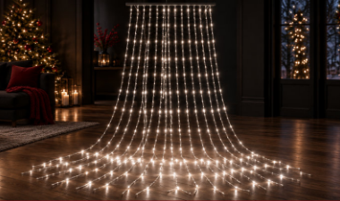 TECNOWORLD Yağmur Perde – 2 × 3 m, 512 LED, IP44, Şeffaf Kablo, 8 animasyonlu