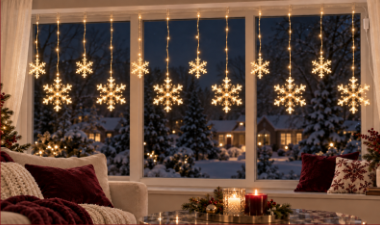TECNOWORLD Kar Tanesi Perde – 3 × 0,5 m, 120 LED, IP44, Şeffaf Kablo, 8 animasyonlu