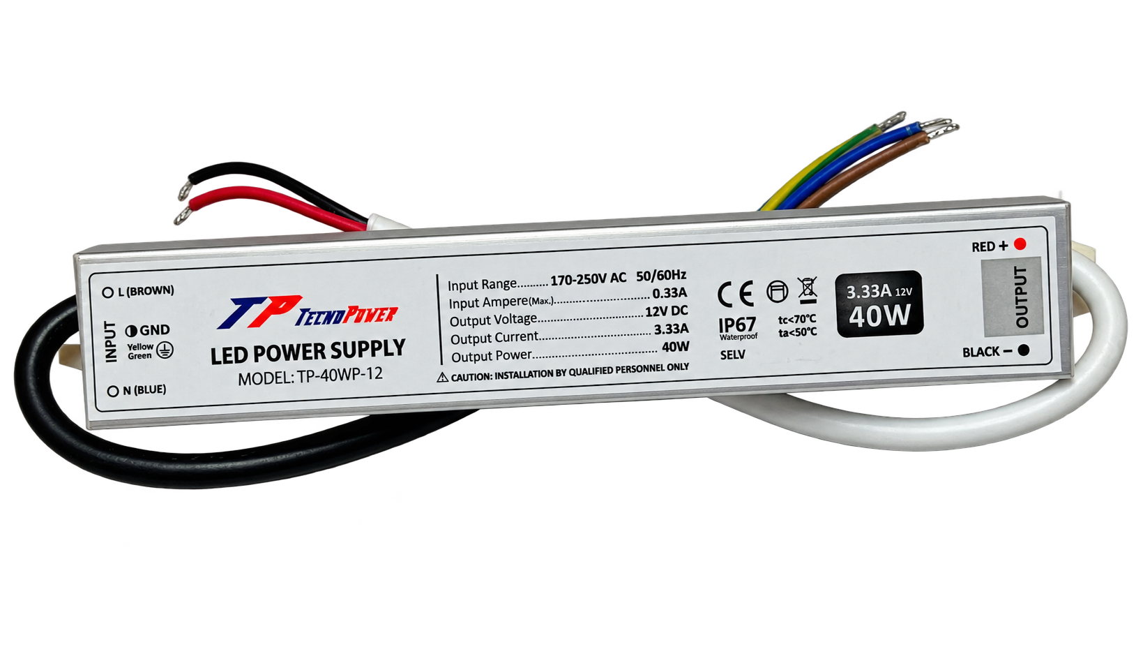 TECNOPOWER Dış Mekan Adaptör – 12V, 40W, 3,33A, IP67